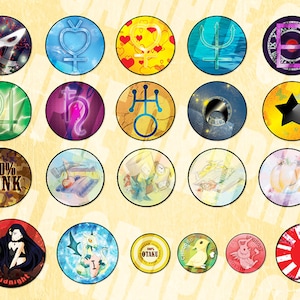 Botões individuais: Sailor Moon/Conto de fadas/Chocobo/Otaku/Fantasia
