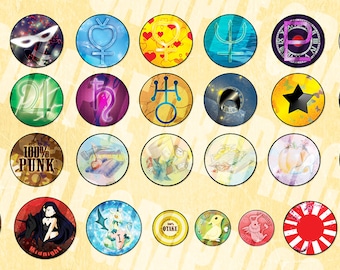 Indywidualne przyciski: Sailor Moon/Bajka/Chocobo/Otaku/Fantasy