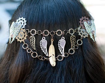 2 Piece Steampunk Hair Clips - Wings/Lock & Key/Tinker/Tea party/ Nautical /Pirate