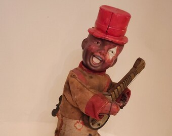 SCARCE Banjo Player Tin Wind Up Toy Circa 1900