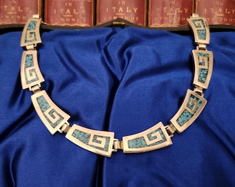 Vintage Mexicaanse sterlingzilveren turkoois ingelegde ketting