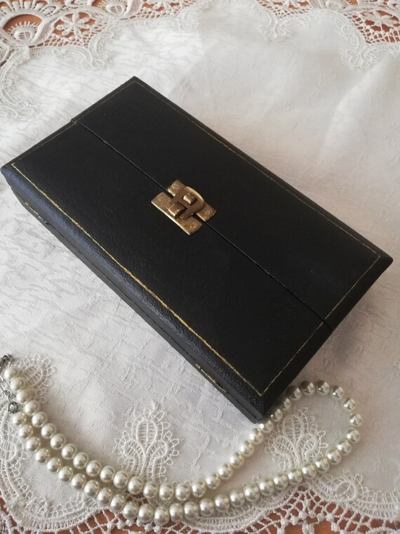 Antique Black Faux Leather Double Door Multi Ring Box… - Gem