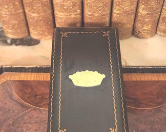 Antique Leather Necklace Box: Gilt Tooling & Crown