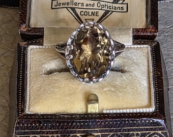 Art Deco Sterling Citrine Quartz Ring in Box