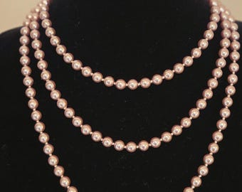 62" Glorious Strand of Pinkish Brown Faux Pearls