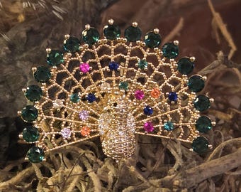 Whimsical Peacock Multi Color C Z Statement Ring