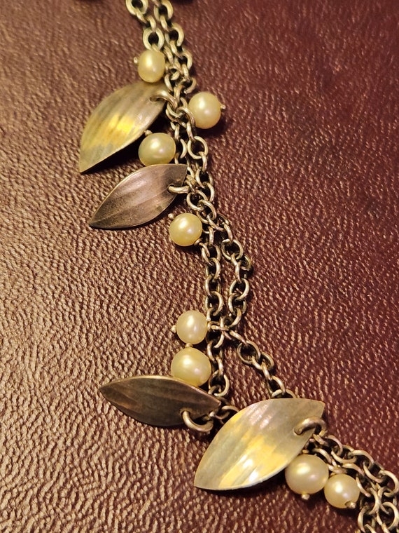 Vintage Sterling Silver and Cultured Pearls Leaf … - image 3