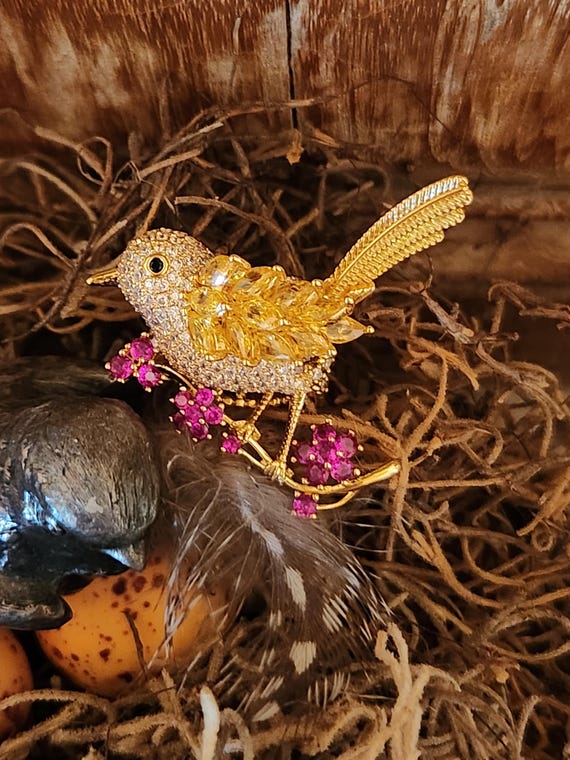 Whimsical Bird on a Branch  Multi Color C Z State… - image 1