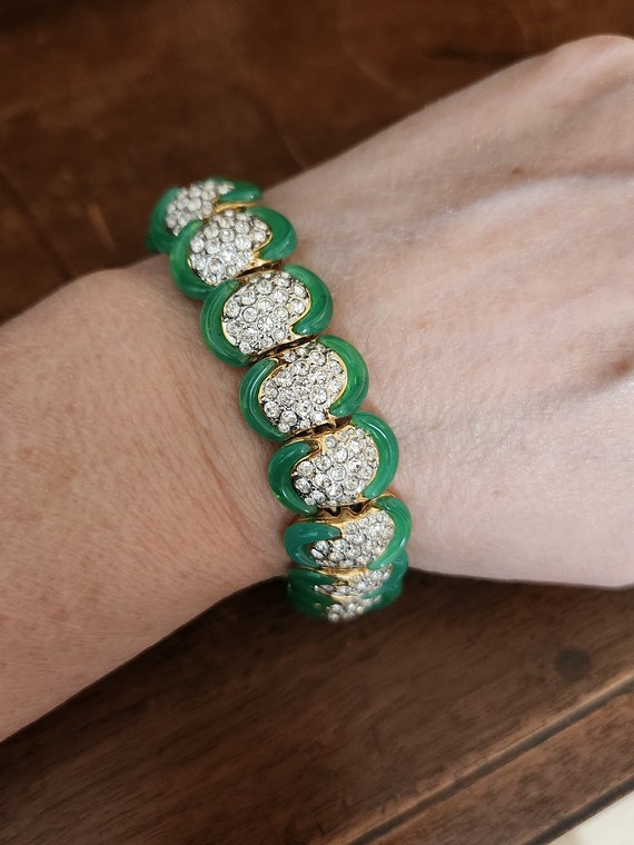 Gorgeous Vintage Gold Plated Rhinestone and Green 