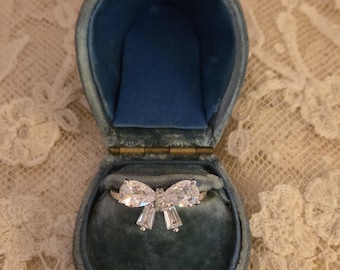 Clear C Z Silver Plated Bow ring