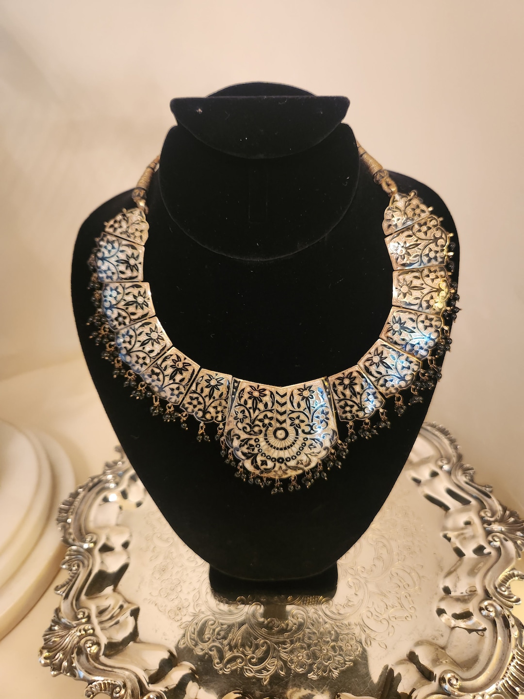 Antique Lebanese Adjustable Beaded and Enameled Bib Necklace Etsy