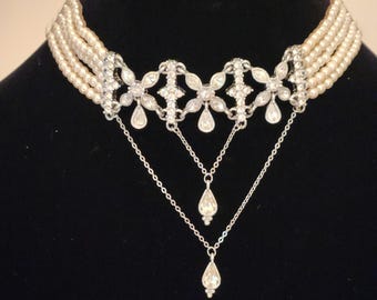 Glorious Pearl and Clear Stone Choker