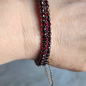 Antique Bohemian Garnet Bangle Bracelet: Rose Cut Gold-Filled Jewelry