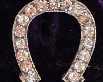 Antique Sterling Silver Paste Stones Horseshoe Charm