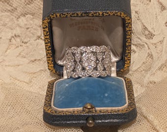 Rare Size 9 Sterling Silver CZ Cigar Band Ring - Scalloped Edge
