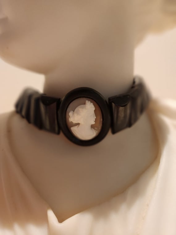 Antique Victorian Whitby Jet Choker with Cameo