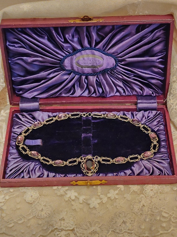 Antique Sterling Silver and Amethyst Paste Necklac