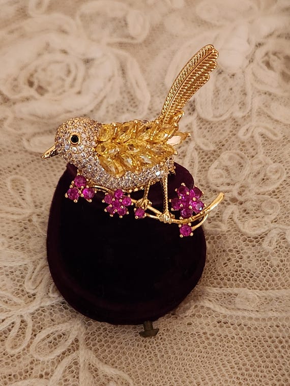 Whimsical Bird on a Branch  Multi Color C Z State… - image 3