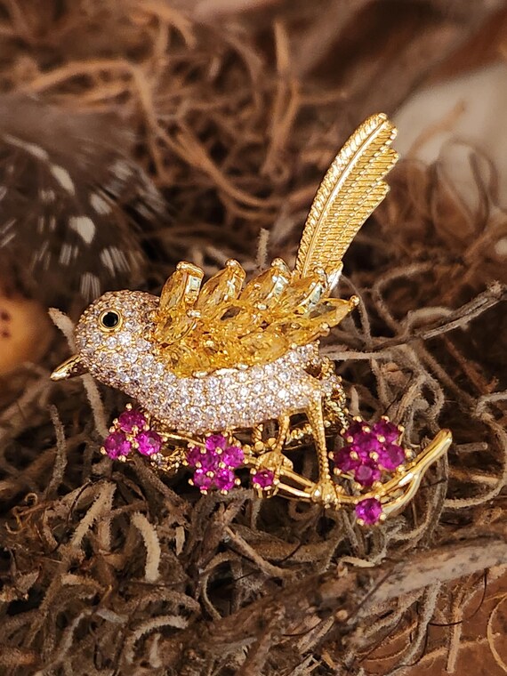 Whimsical Bird on a Branch  Multi Color C Z State… - image 2