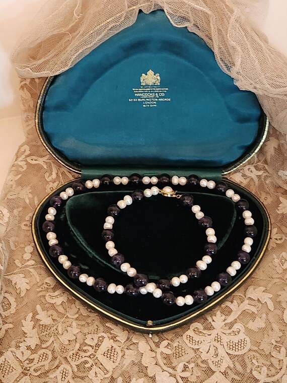 淡水真珠とアメジストのネックレス：28インチのビーズストランド