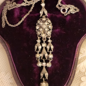 Antique Sterling Silver and Paste Pendant on Chain