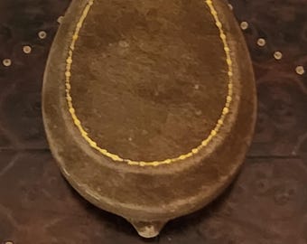 Antique Gilt Tooled Suede Horseshoe Ring Box