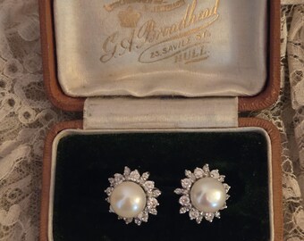 Sterling Silver Cultured Pearl and Clear C Z Earrings