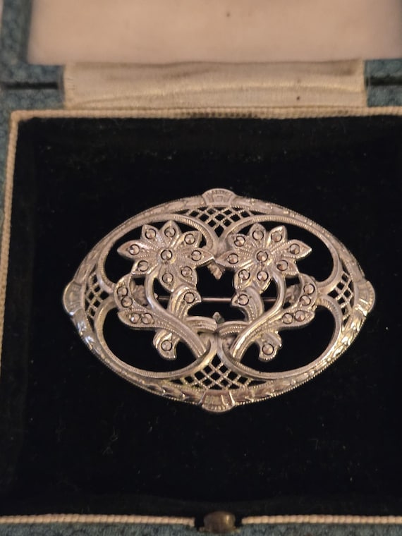 Edwardian Sterling Silver Marcasite Brooch