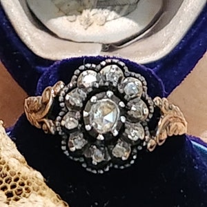 Antique Georgian Sterling and 18k Gold Rose Cut Diamond Cluster Ring