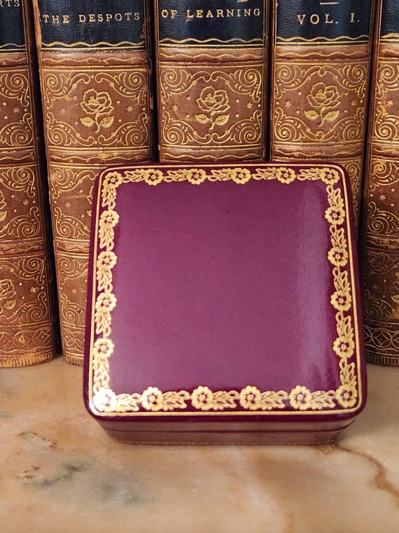 Antique Gilt Tooled Burgundy Leather Jewelry Box