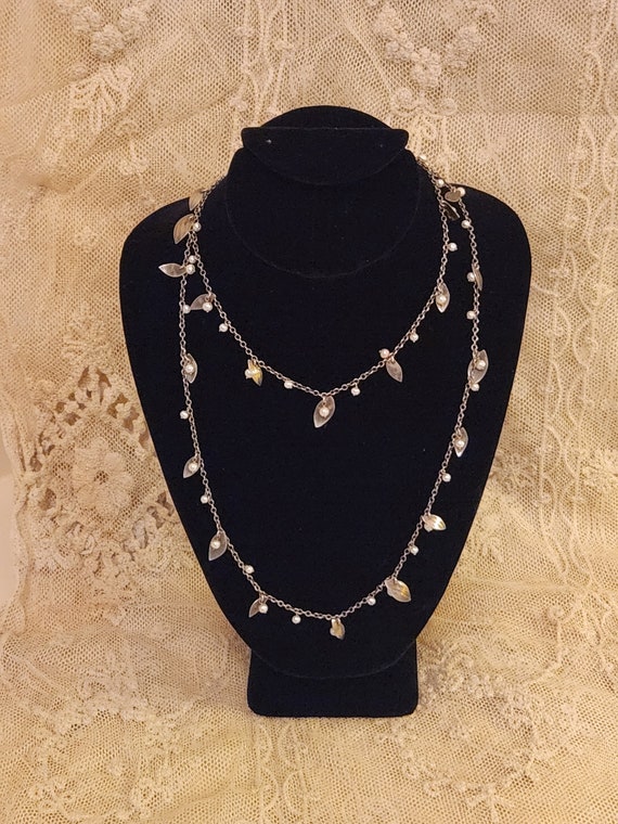 Vintage Sterling Silver and Cultured Pearls Leaf … - image 1