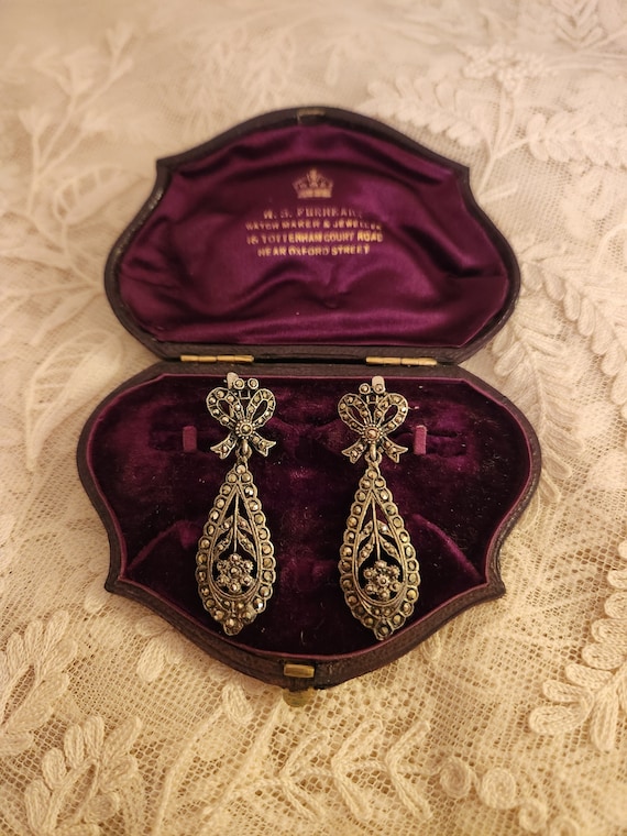 Orecchini A Gancio In Argento 925 E Marcasite – Stile Victorian Rose – Confezione Regalo – Esse Marcasite