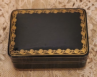 Antique Green Leather Jewelry Box: Gold Gilt Tooling, Made in Italy