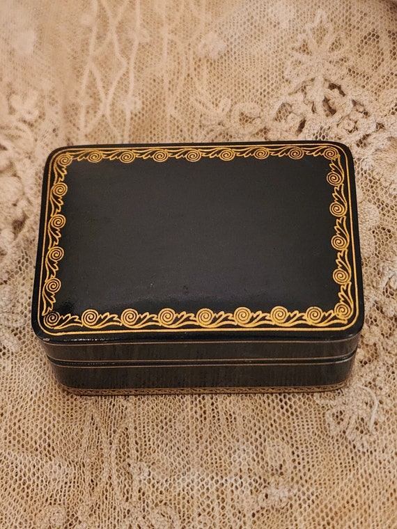 Gorgeous Antique Green Leather Jewelry Box with Go