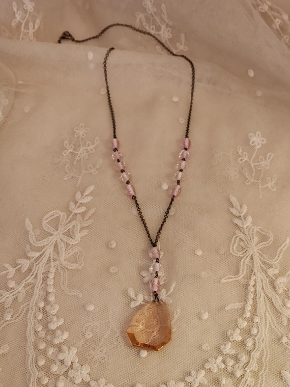 Antique Czechoslovakian Pink Glass Necklace