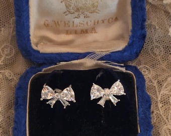 Silver Plated Clear C Z Bow Earrings
