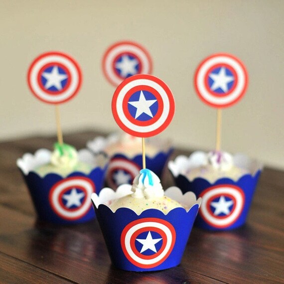 Captain America Birthday Party Cupcake Toppers And Etsy