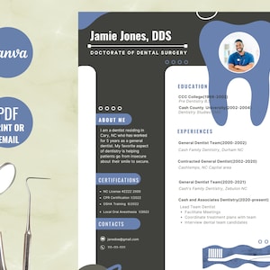 Modern Resume Template for Dental Professionals with Bonus ATS Friendly Resume Template | Editable Canva Template for Dentist Resume