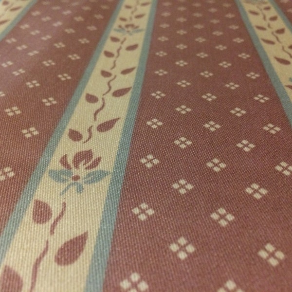 Vintage - 3.5 yard remnant  Anju "Stanford" woven medium mauve sateen. Stencil floral panel stripe w/quad diamonds