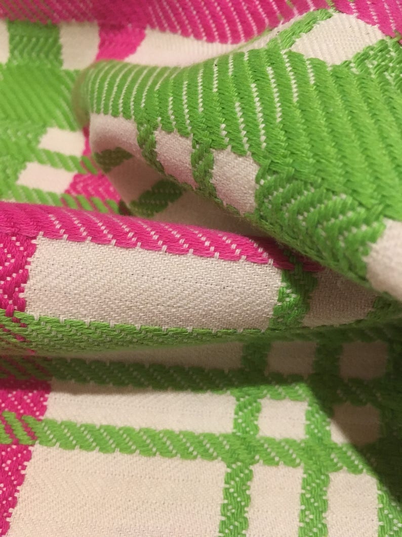 Vintage Jubilee Shocking Bright green and pink medium weight soft cotton plaid