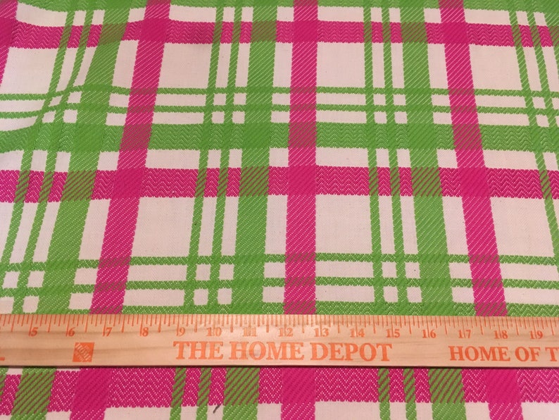 Vintage Jubilee Shocking Bright green and pink medium weight soft cotton plaid