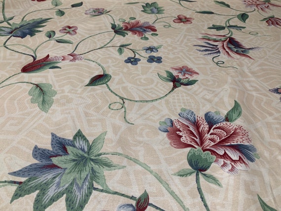 Vintage-  Waverly "Cottage Crewel" Henry Ford Greenfield. Vining floral with geometric background med lightweight cotton