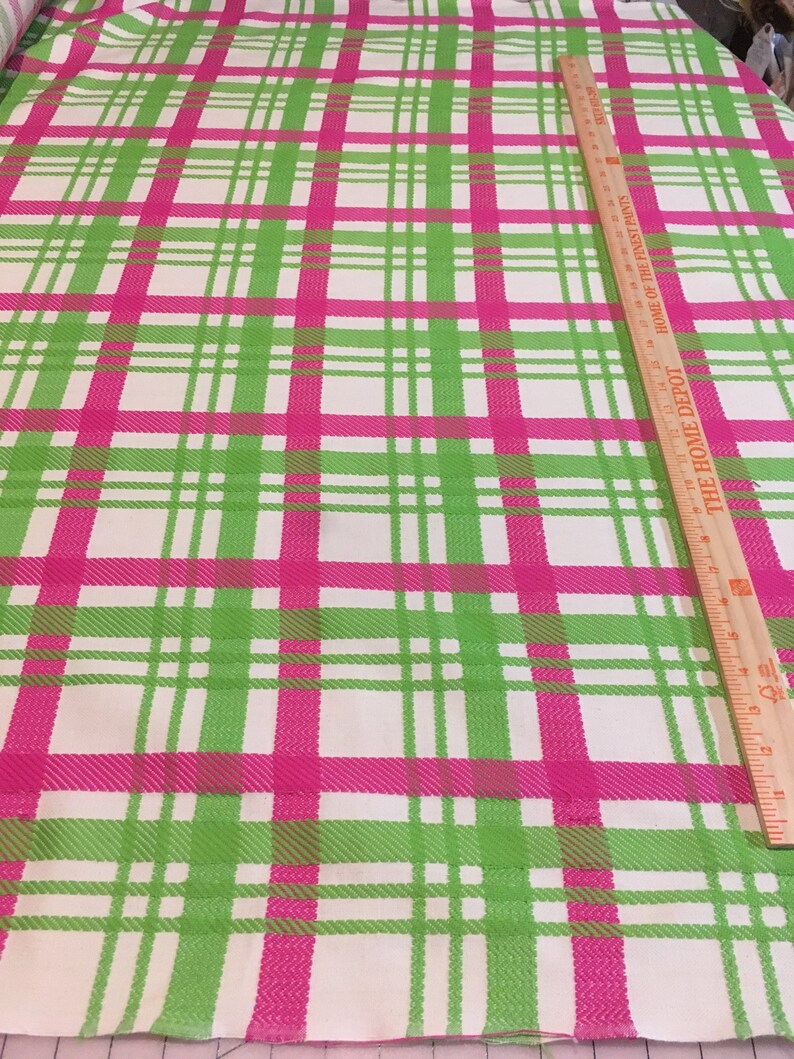 Vintage Jubilee Shocking Bright green and pink medium weight soft cotton plaid