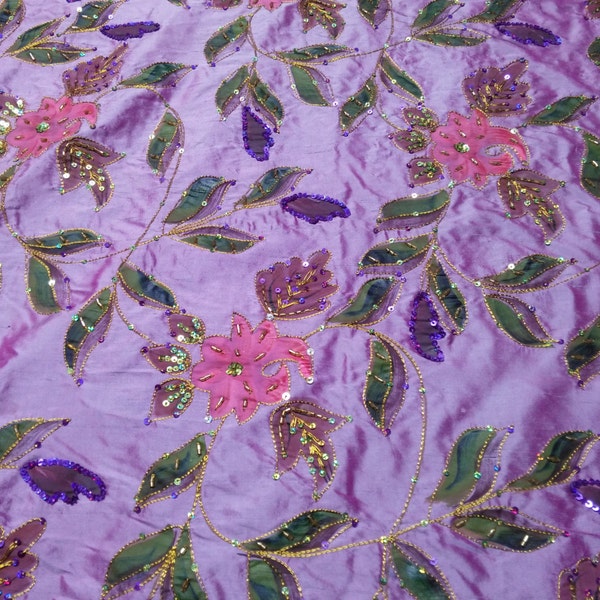 Silk Taffeta -  lovely purple hand painted, hand beaded taffeta