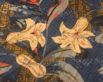 Vintage- Luther Travis Bloomcraft " Mirage " - Abstract floral - Blue and beige flowers with vining geometric design