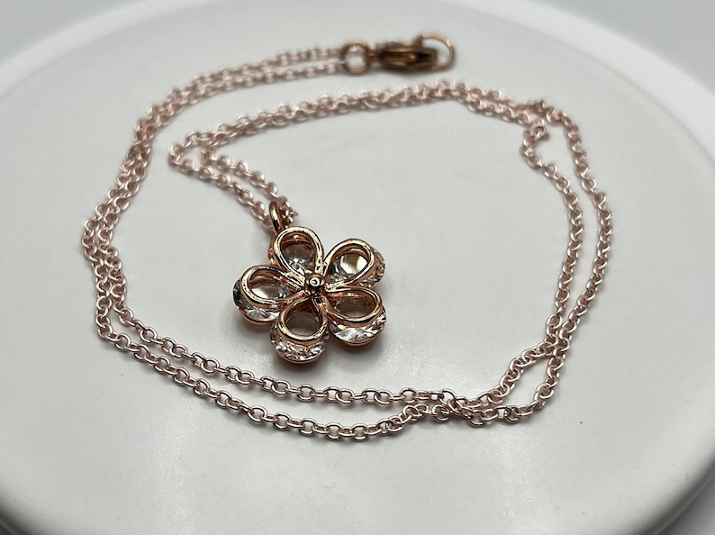 Flower Pendant Flower Charm Rose Gold Pendant Necklace Cable Chain ...
