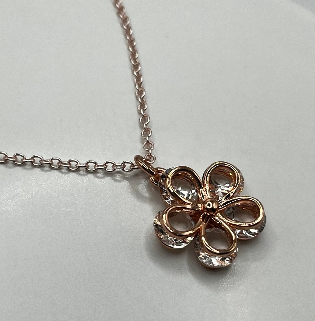 Flower Pendant Flower Charm Rose Gold Pendant Necklace Cable Chain ...