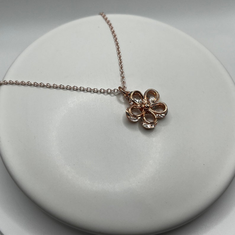 Fancy Gold R Flower Rose Gold Flower Pendant Necklace: Cubic Zirconia Floral Charm - Etsy