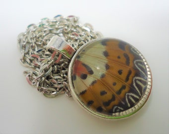 Malay Lacewing Real Butterfly Wing Jewelry Double Sided Pendant Necklace
