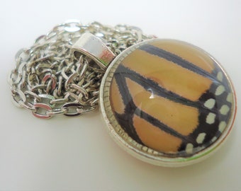 Monarch Real Butterfly Wing Jewelry Double Sided Pendant Necklace - Danaus plexippus